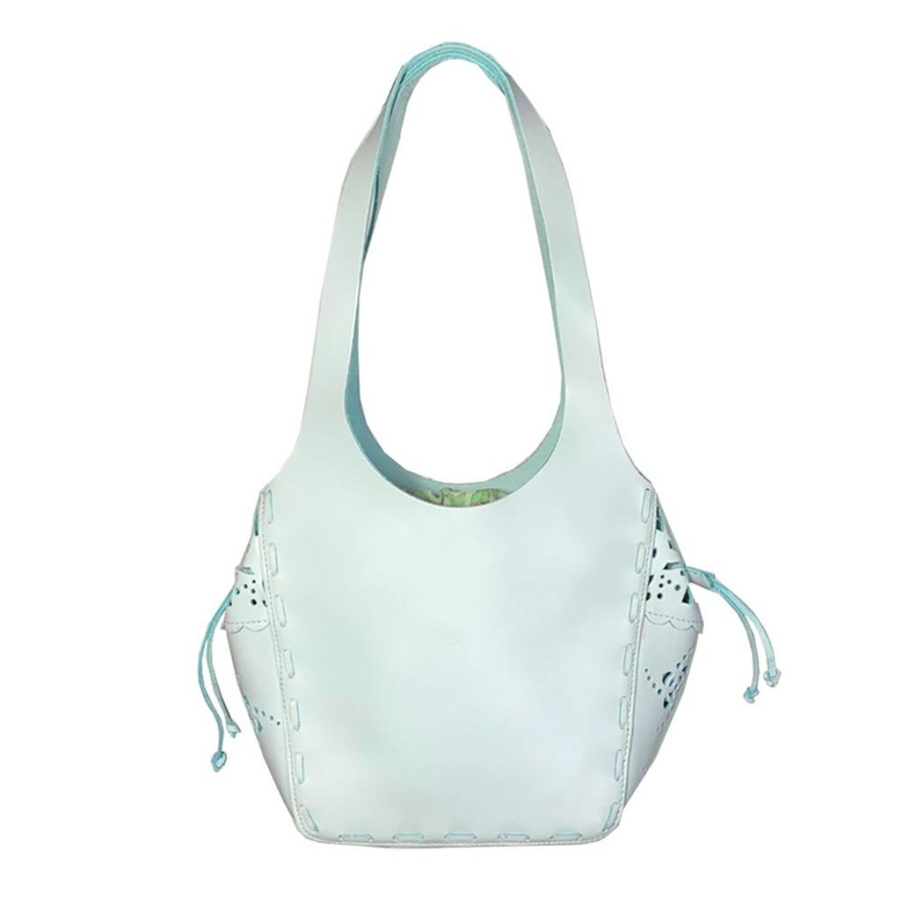 FRANCISCO BIASIA Laser Cut Leather Drawstring Lining Bucket Bag - Picture 2 of 10